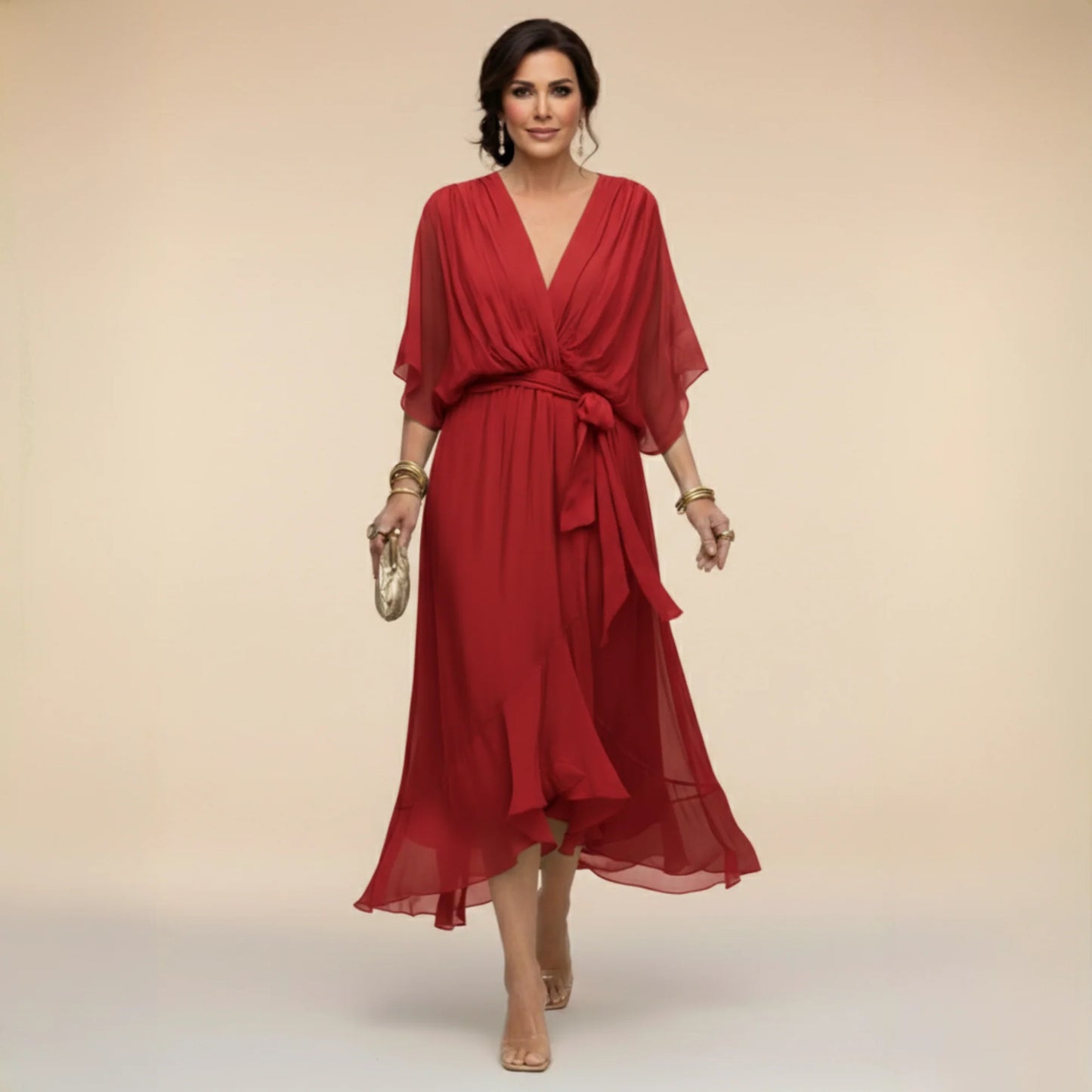 MARTA | VESTIDO DE CHIFFON CON ESCOTE EN V